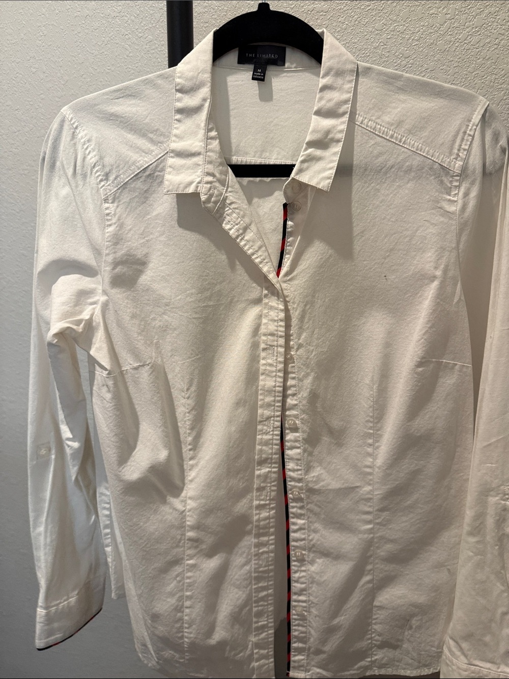 The Limited White Button-Down Shirt with Red Trim